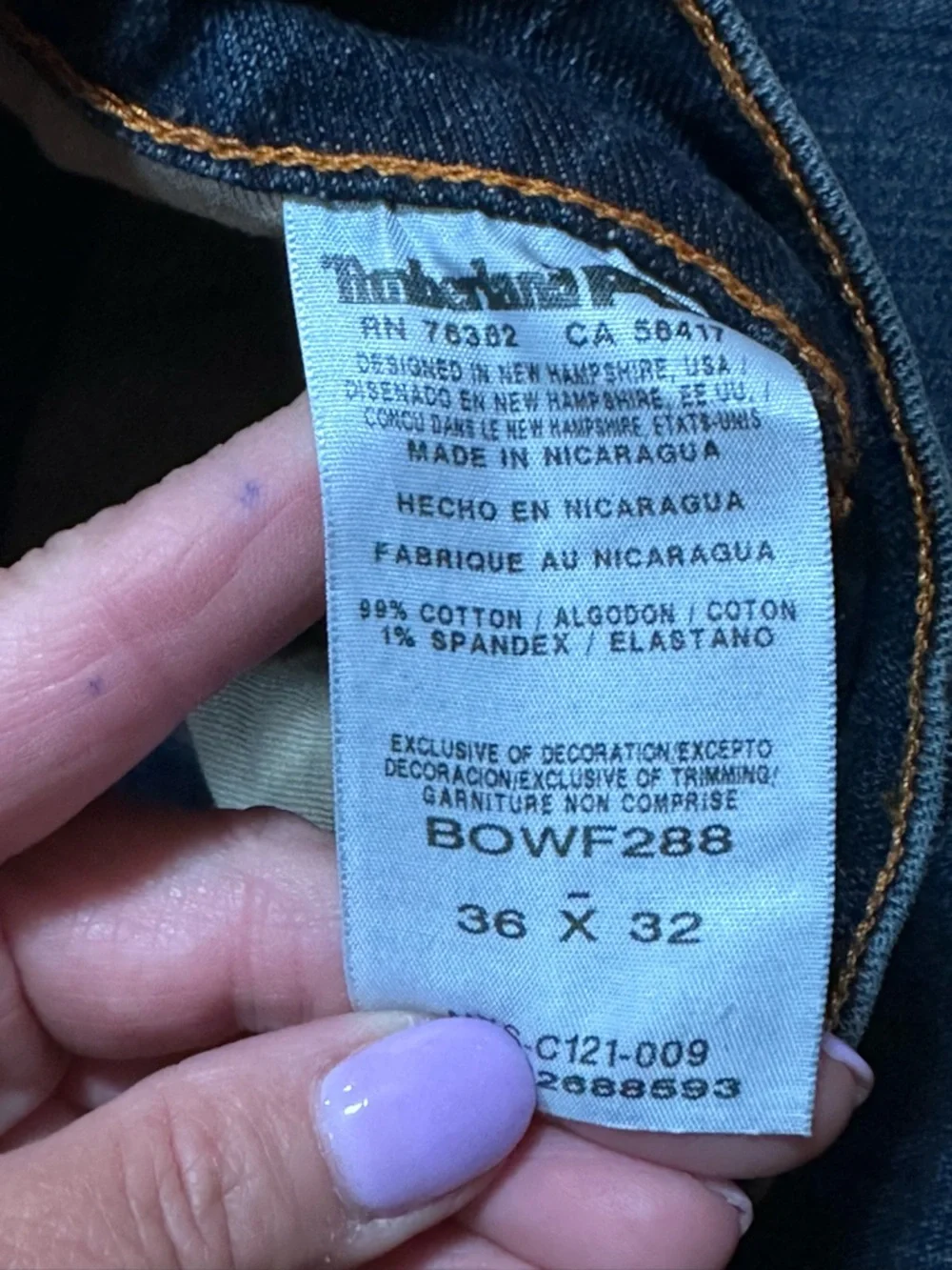 Timberland pro modern fit Straight-Leg‎ Men's Jeans in Dark Blue Sz 36x32